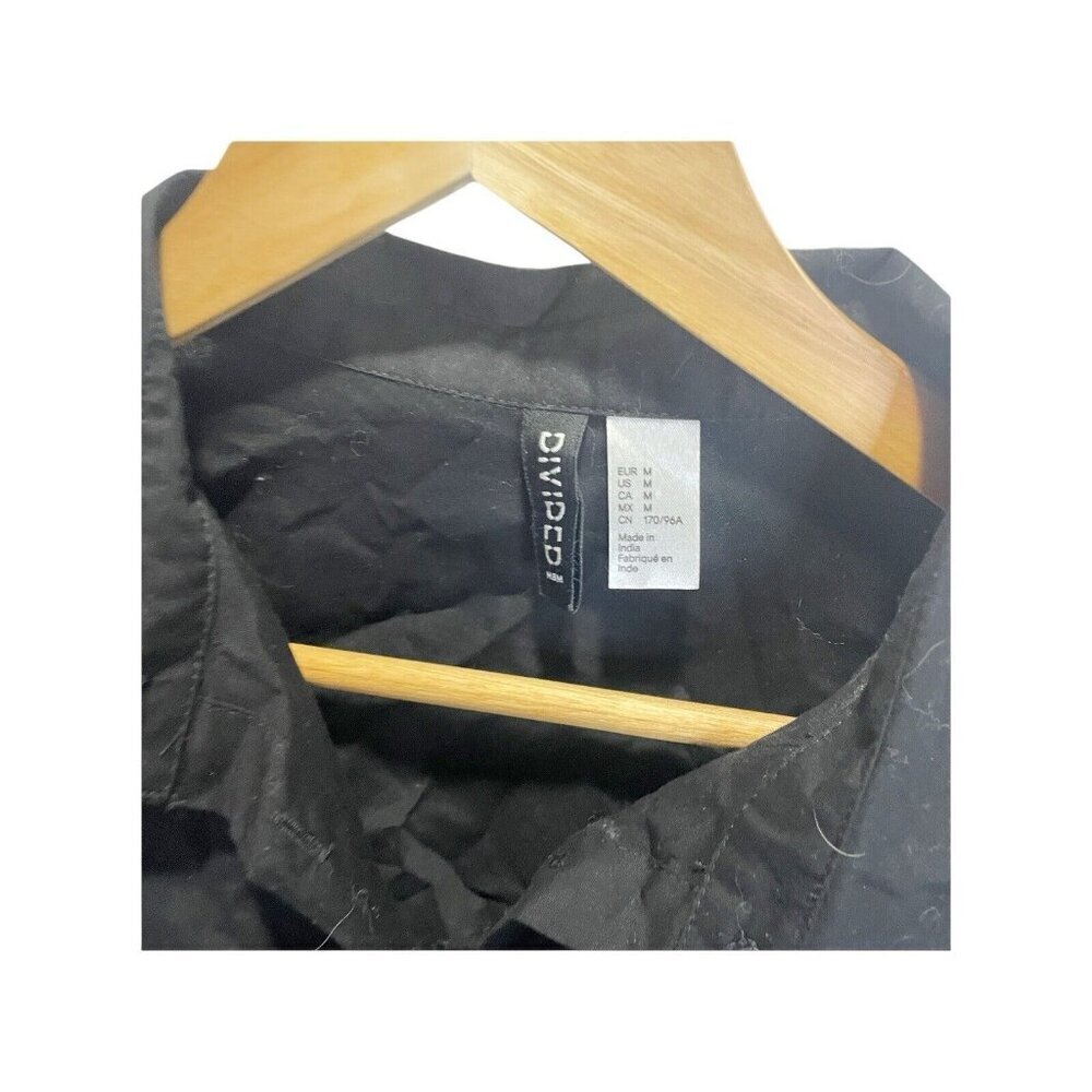 H&M Button Up Blouse M Black Cropped Open Belted. Back Lightweight Long Sleeve‎ - Picture 3 of 5